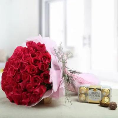 50 Red Roses And Ferrero