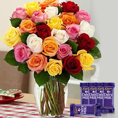 Rainbow Roses - Dairy Milk Combo