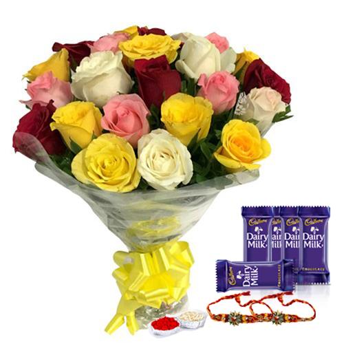 Mixed Roses Bunch - Rakhi & Dairy Milk Special