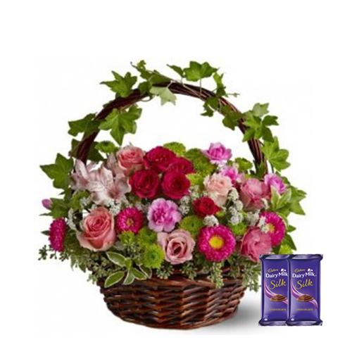 Mixed Flower Basket - Silk Combo