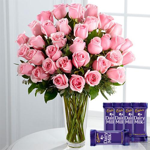 Admiring Pink Roses - Dairy Milk Combo