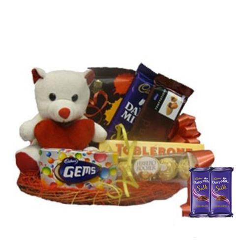 Cute Teddy & Chocolate Hamper - Silk Combo