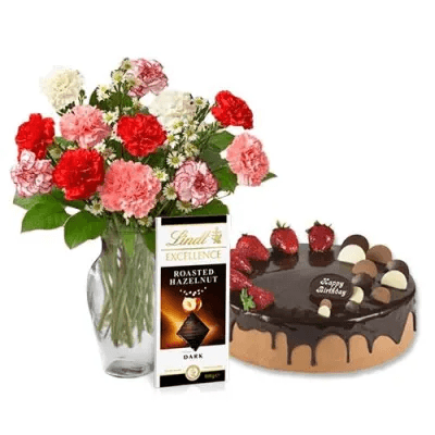 Mix Carnations With Choco Cake And Lindt Chocolate