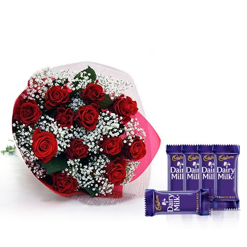 Romantic Rose Bouquet - Dairy Milk Collection Combo