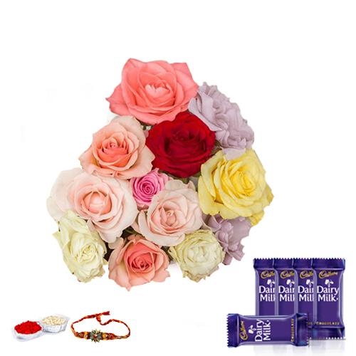 Assorted Roses - Rakhi & Dairy Milk 