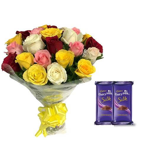 Mixed Roses Bunch - Silk Collection Combo