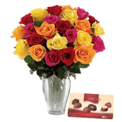 Two Dozen Roses With Chocolate