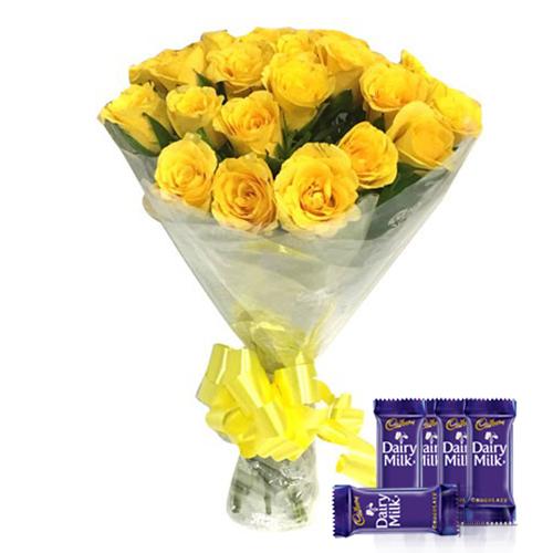 Mesmerising Yellow Roses - Dairy Milk Combo