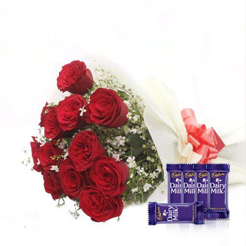 Dozen of Roses - Dairy Milk Chocolates Combo