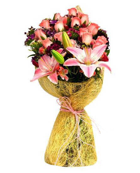 Stylish Rose & Lilies Bunch Flower