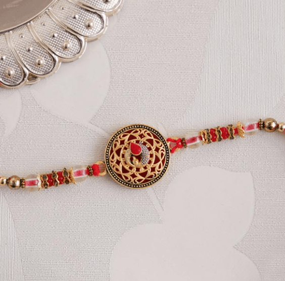 5 Beads Rakhi With Rasgulla And Gulab Jamun