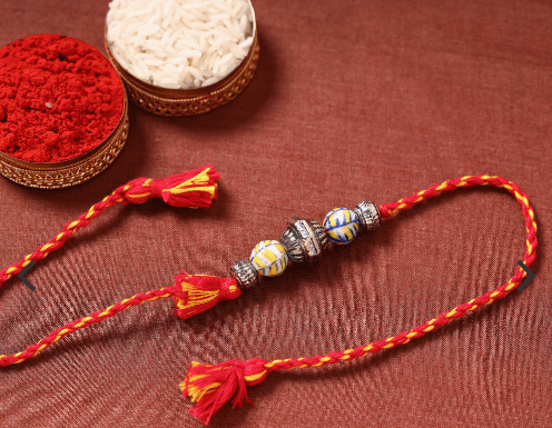 Blue Pottery Beads Rakhi