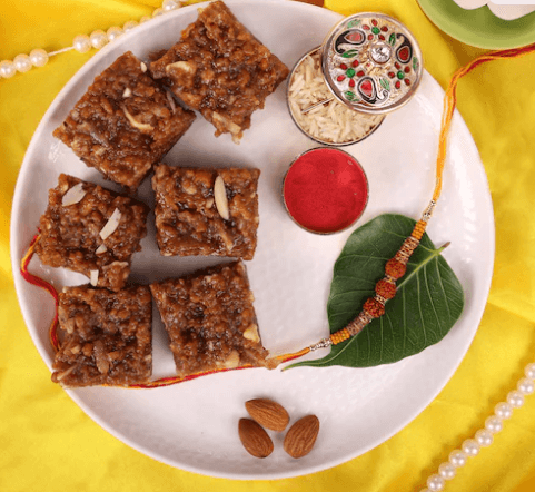 Majestic Rudraksha Rakhi with Gourmet Doda Barfi - 250gm