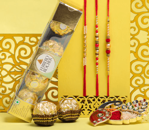 Triple Pearl Rakhi and Ferrero Rocher