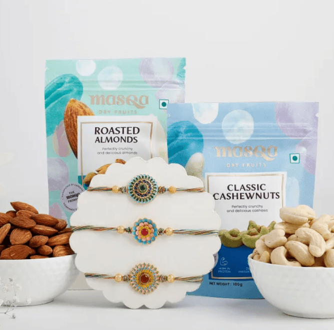 Festive Meena Rakhi Trilogy with Nut Treats