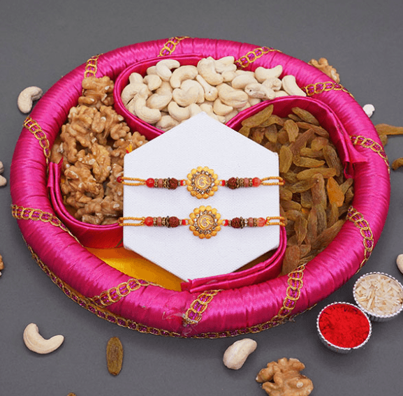 Spiritual Om Rakhi and Nut Mix Gift Box