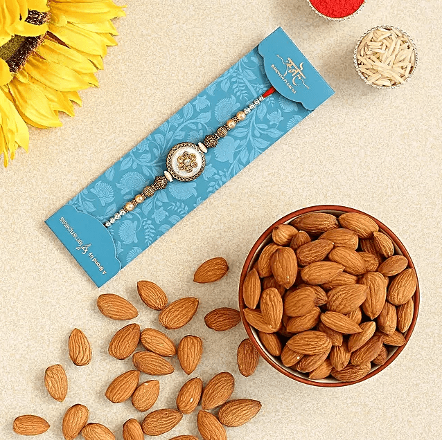 Designer Pearl Rakhi and Almonds for Wellness