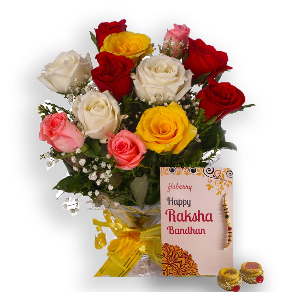 Mixed Roses Bouquet with Rakhi