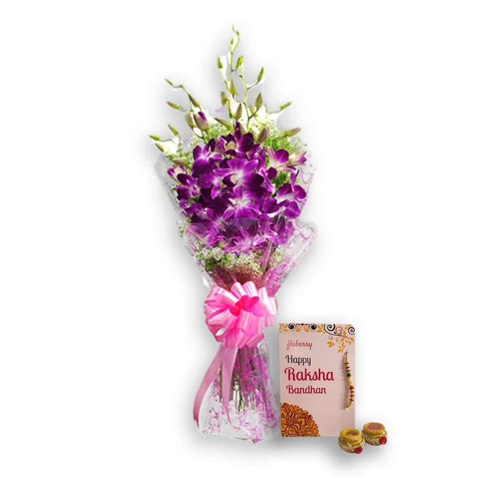 Purple Orchids With Rakhi Combo