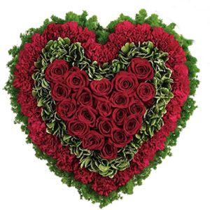 Red Carnation and Rose Heart Flower