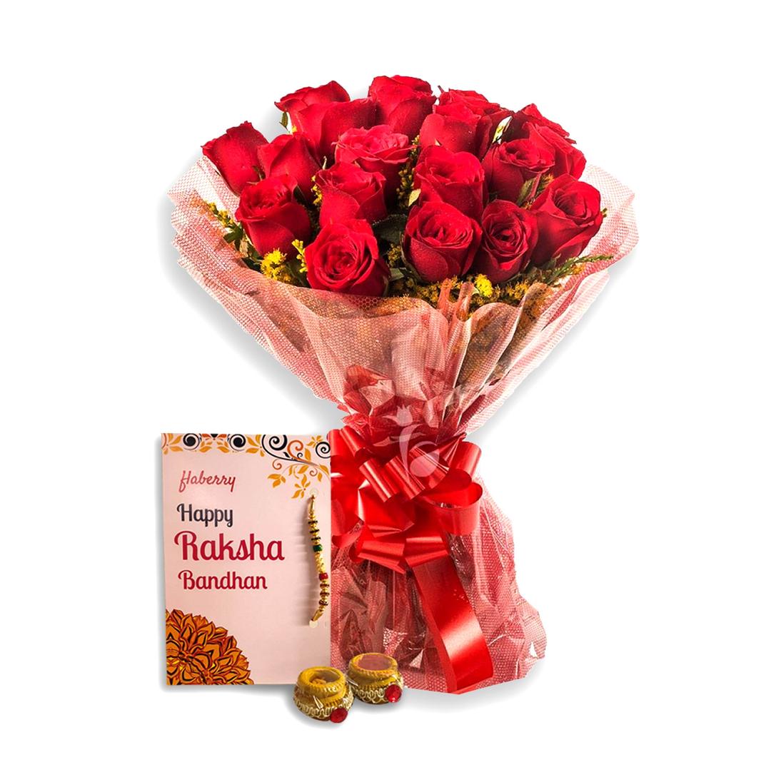 Red Roses Bouquet with Rakhi