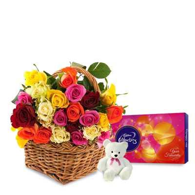 Rose Teddy and Chocolate Combo