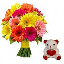 Teddy in Hand Bunch Flower Combo
