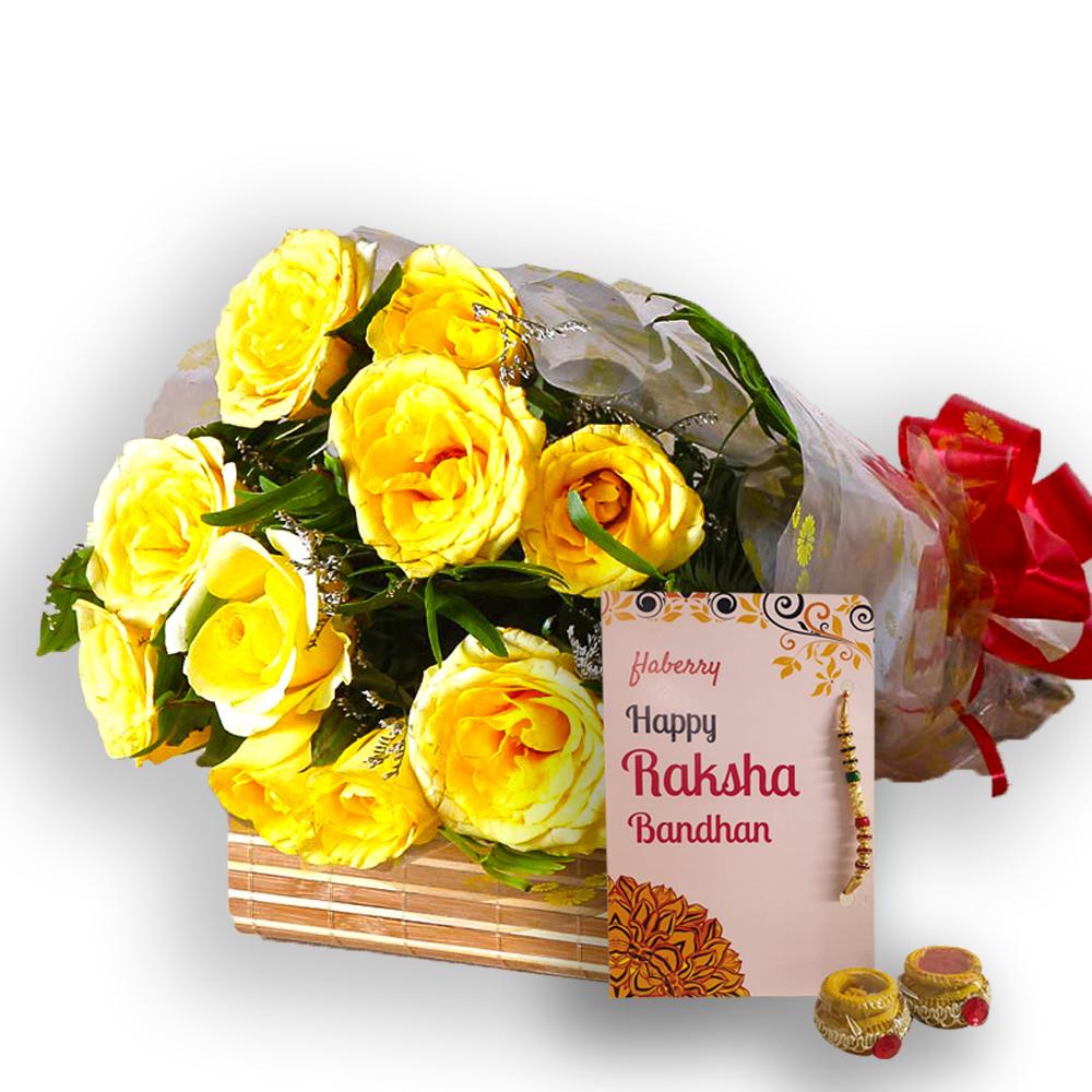 Yellow Roses Bouquet with Rakhi