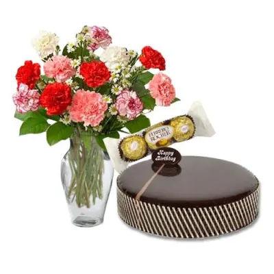 Mud Cake With Mix Carnations And Lindt Chocolates