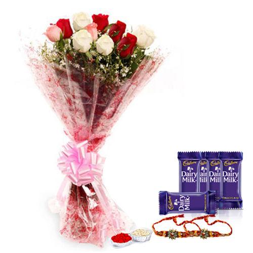 Beautiful Roses & Cake Collection - Rakhi & Dairy Milk Special