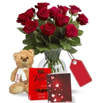 12 Red Roses Chocolates And Bear