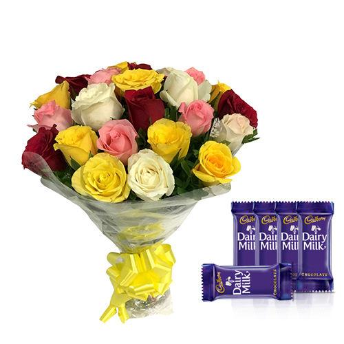 Mixed Roses Bunch - Dairy Milk Combo