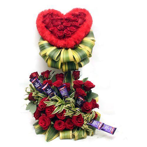 2.5 Feet Tall Arrangement of Red Roses Flower with chocolates