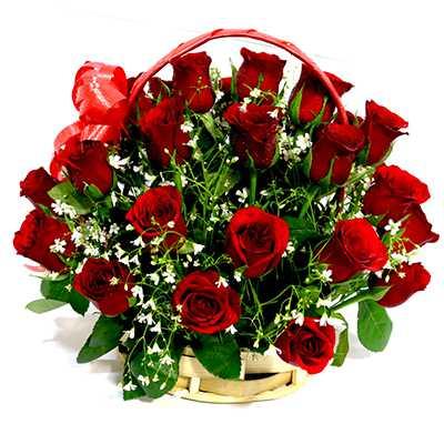 Dazzling Red Rose Flower Basket 