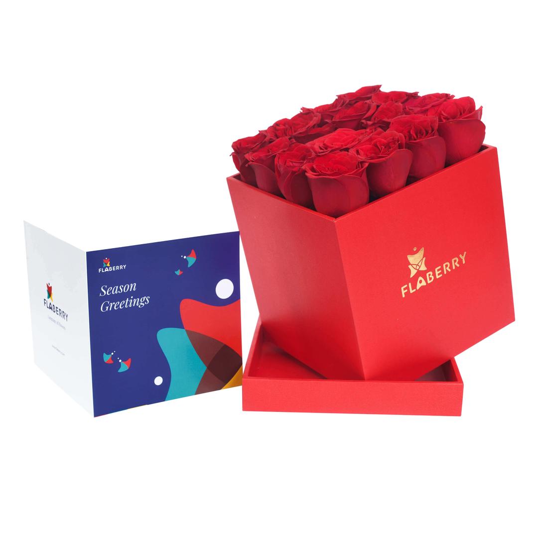16 Roses in Red Flower Box