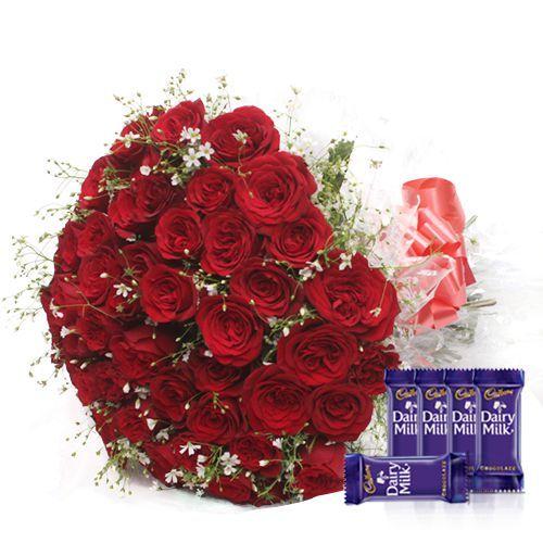 50 Shades Of Red  with Dairy Milk Chocolates Combo