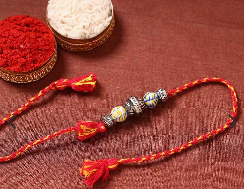 Blue Pottery Beads Rakhi