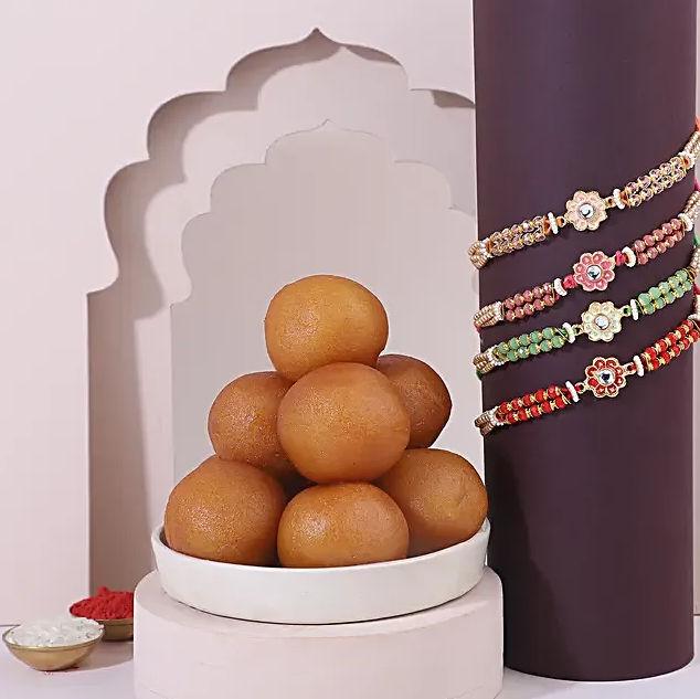 Rakhi Set of 4 with Gulab Jamun - 1 kg