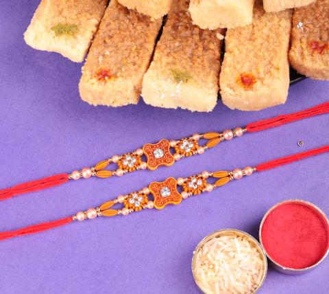 Beautiful Beads Pair Rakhi with Rich Milk Cake