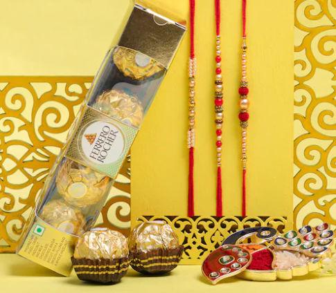 Triple Pearl Rakhi and Ferrero Rocher