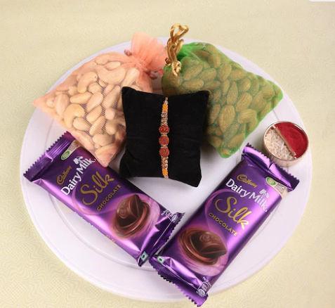 Exquisite Bead Rakhis & Nutty Chocolate Combo