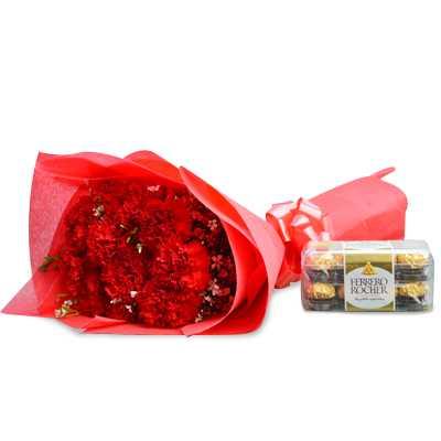 red carnation with Ferrero rocher Combo