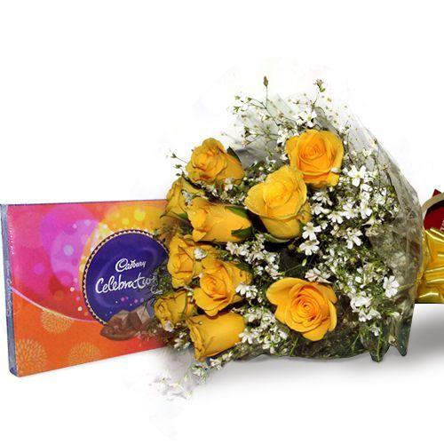 10 Yellow Roses and Celebration Combo