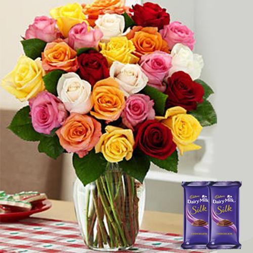 Rainbow Roses Flower - Silk Combo