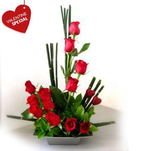 12 Red Roses Flower in Basket
