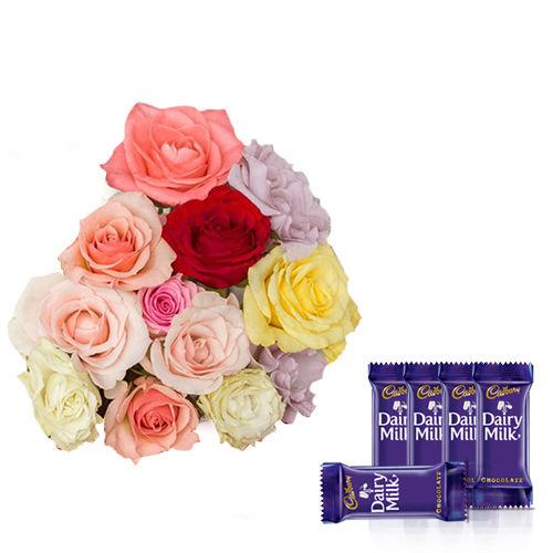 Assorted Roses Flower - Dairy Milk Combo