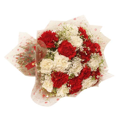 24 Red and White Carnations Flower Bouquet