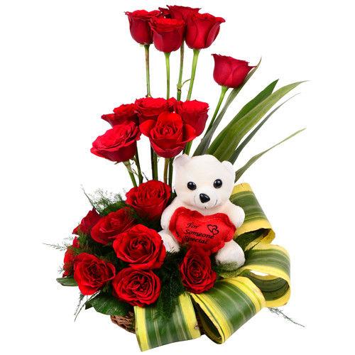 Basket of Roses & Teddy Combo
