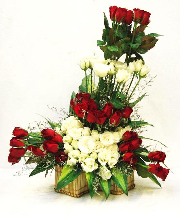 3 Tier Red and White Roses Flower Basket