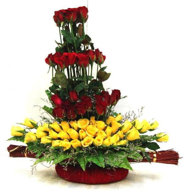 3 Tier Red and Yellow Roses Flower